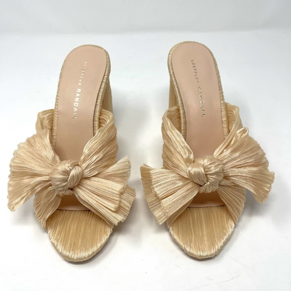 NWB Loeffler Randall Women's Almond Cream Penny Pleated Bow Slide Sandal 6.5 - Picture 2 of 12